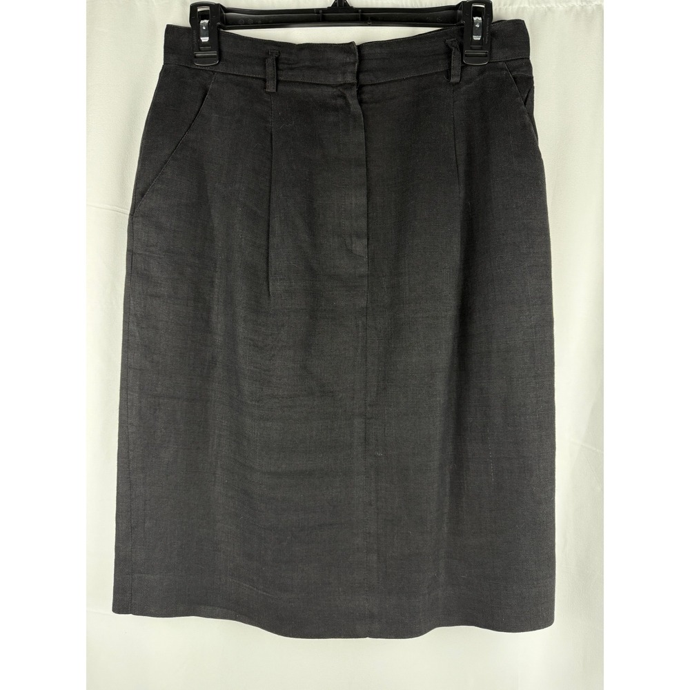 Liz Claiborne‎ Collection Vintage Linen Skirt Petite Black Career Pencil Size 12